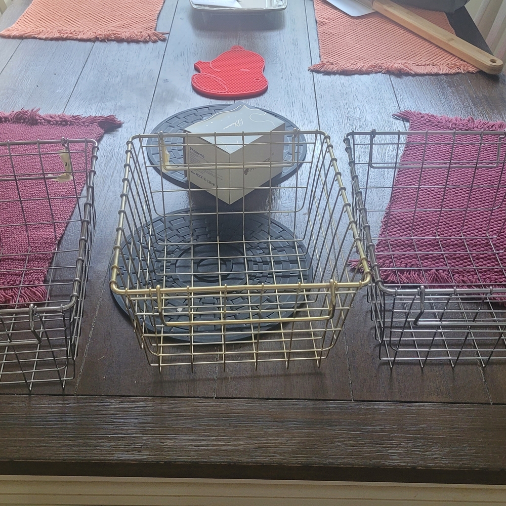 Wire Storage Baskets Set - Silver, Gold, Gray